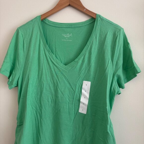 Ingrid + Isabel Maternity V-Neck Ruched Short Sleeve Shirt Green NEW Size L - Picture 3 of 7